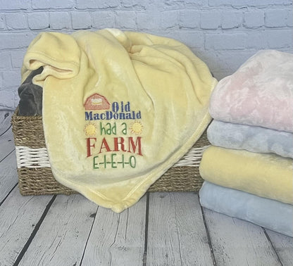 Old MacDonald Had A Farm nursery rhyme baby blanket